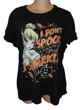 Disney Tinkerbell Short Sleeve Black Tshirt "I Dont Spook, I Sparkle" Womens Xl